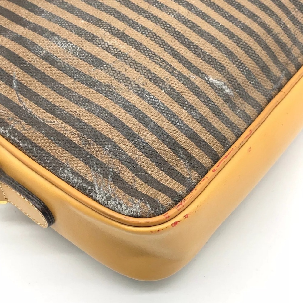 Auth Fendi Pequin Striped Canvas × Leather Beige Shoulder Bag - Picture 4 of 16